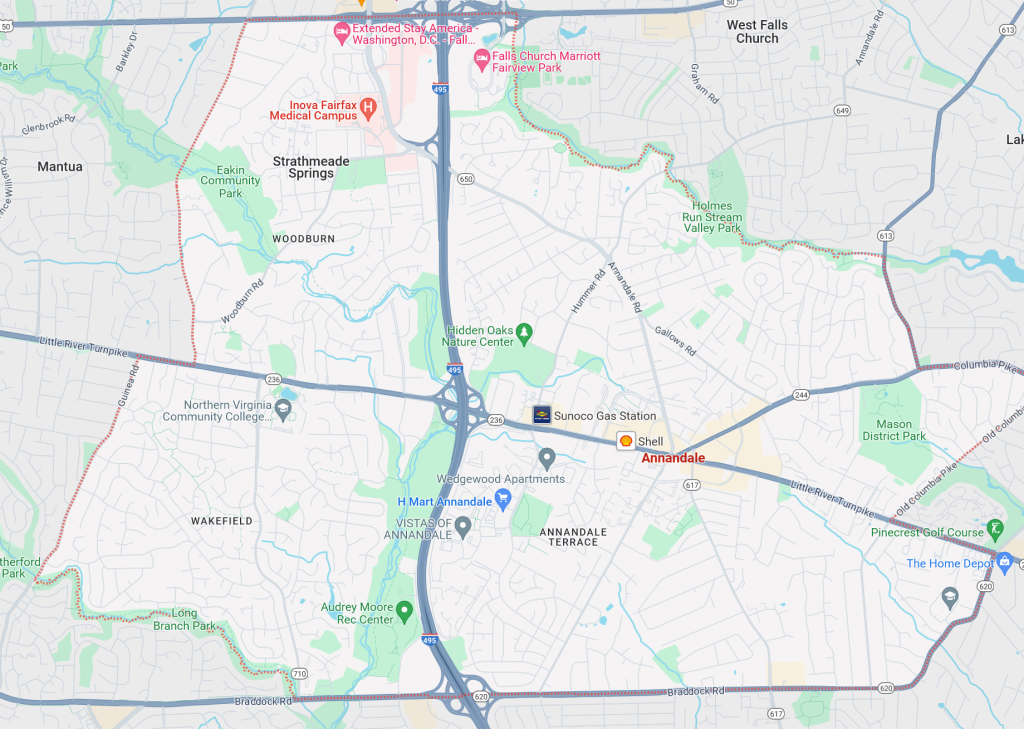 Annandale, Virginia Limousine Service Area Map