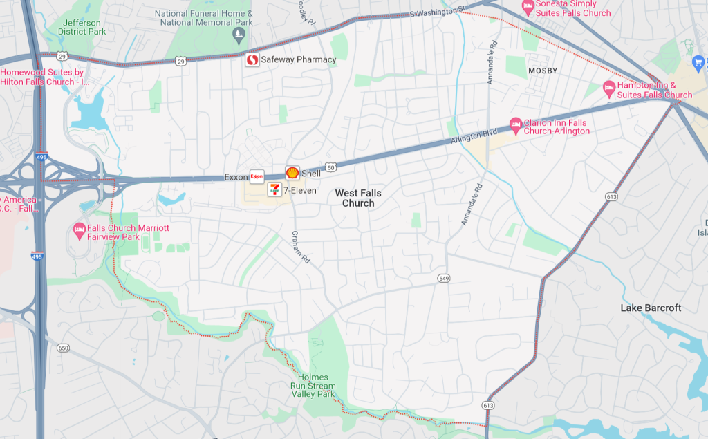 West Falls Church, VA Limo Service & Black Car Service Area Map