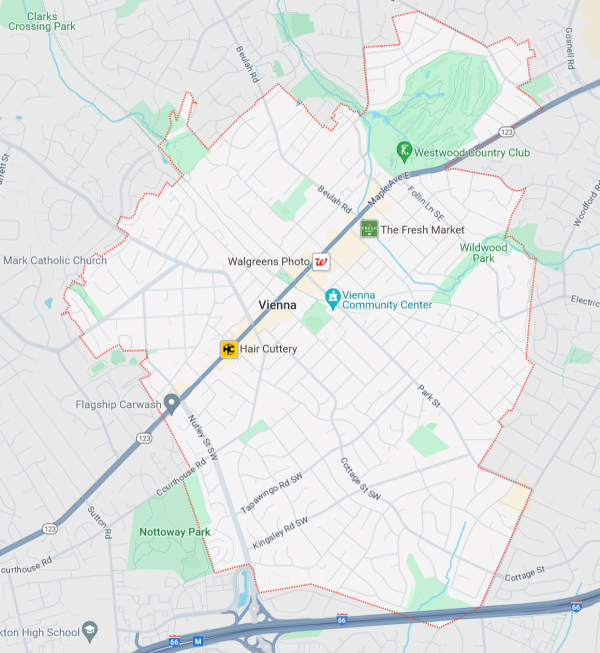 InfinityLimoCar Service Area Map for Vienna, VA